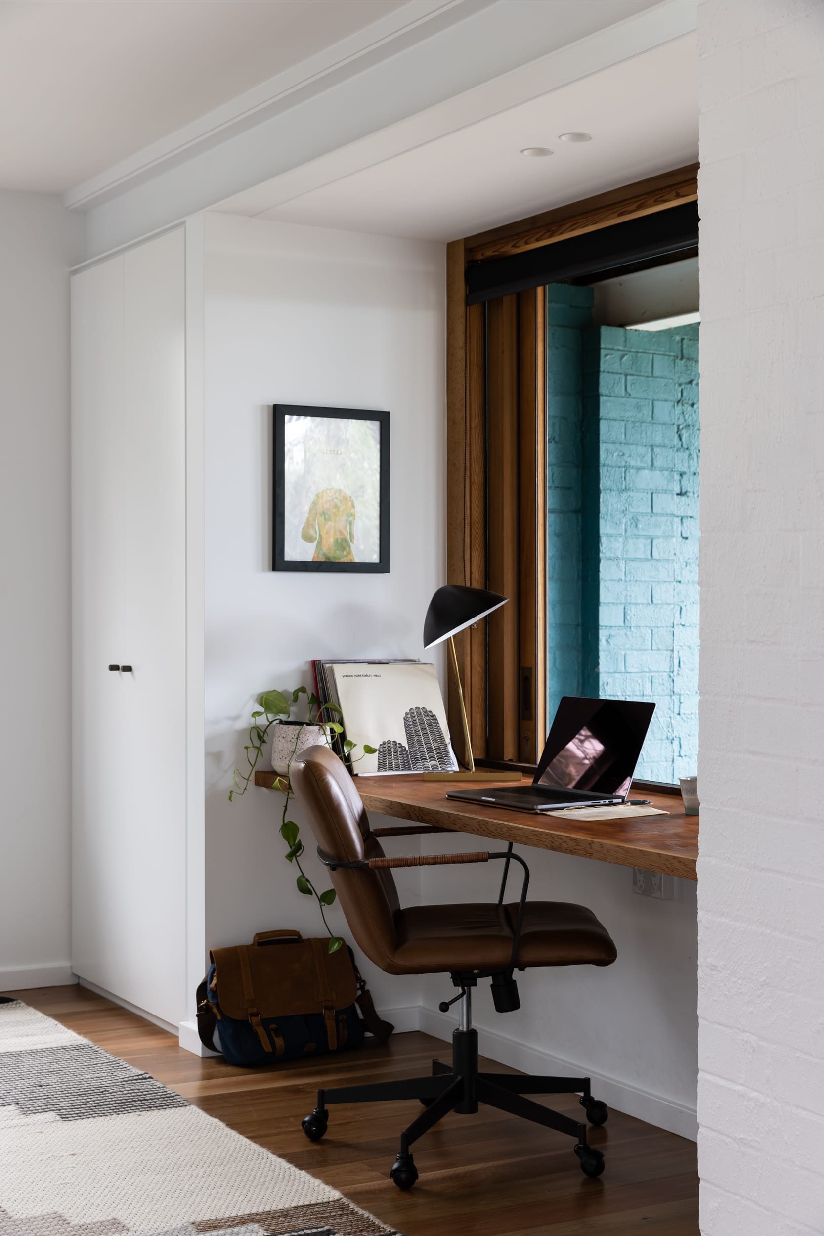 A study nook with timber desk