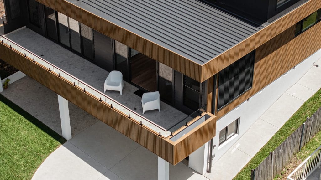 Aerial view of balcony with feature timber cladding in Gerringong NSW