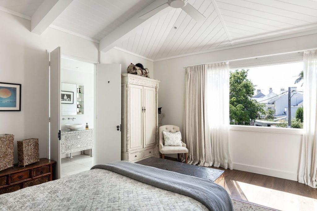 An upper floor bedroom with ensuite in a Paddington NSW terrace by YourBuild Construct